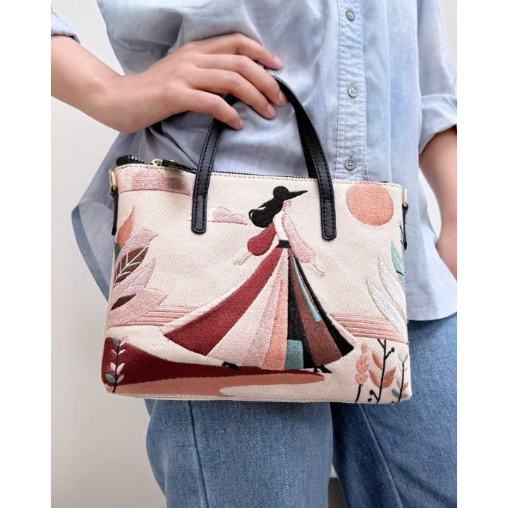 BentangMaya by Biyantie - Tas Selempang Kanvas Wanita Motif Bordir dengan Mix Genuine Leather / Tas 