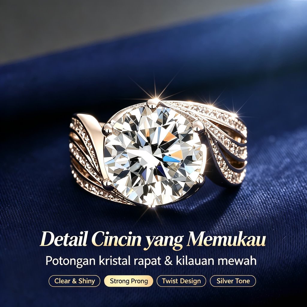 Cincin Tunangan Moissanite Cincin Couple  Cincin Lamaran Tunangan Couple Mewah Zirconia  (Sepasang +