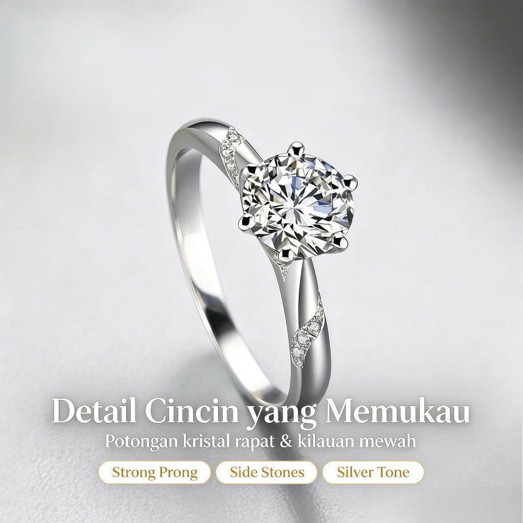 Cincin Couple Perak Kawin Couple Nikah Hadiah Pernikahan Cincin Moissanite Berlian Kotak Hadiah