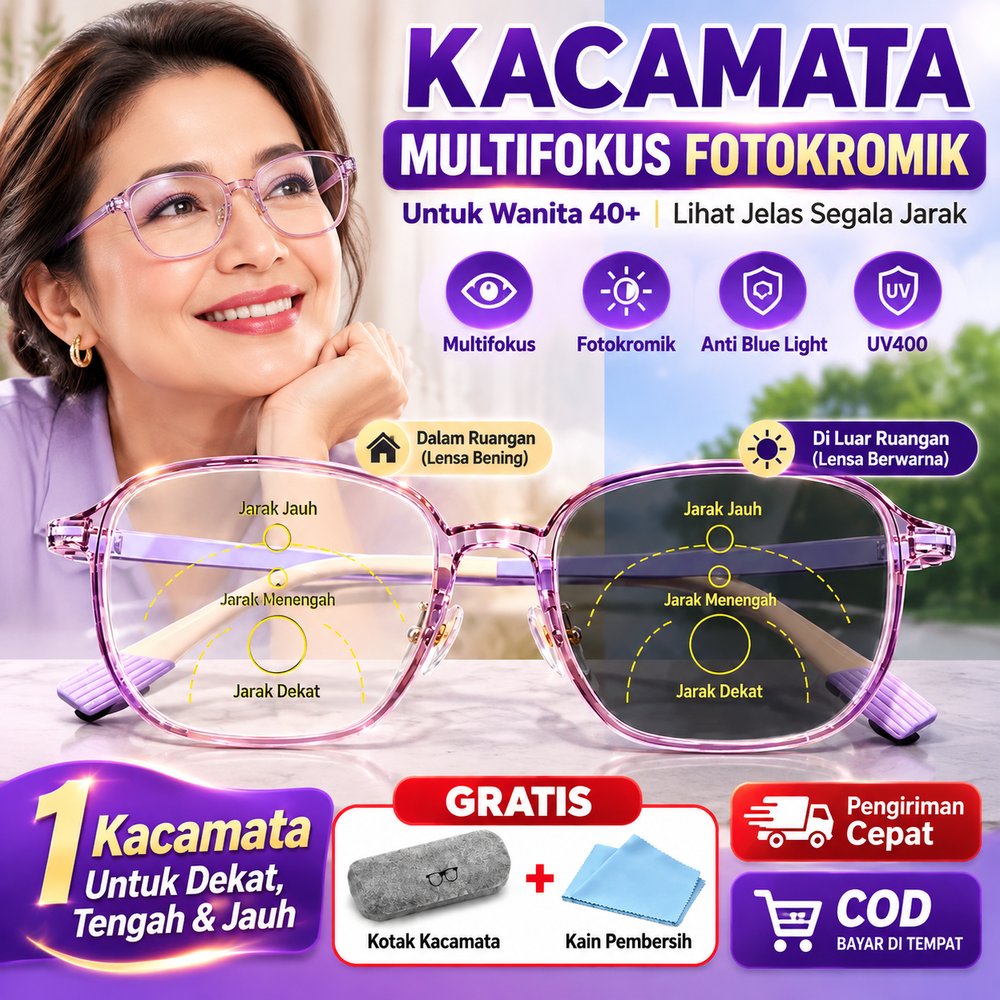 Kacamata Baca Progresif Auto Focus baca dan jalan Kacamata plus kacamata auto focus double fokus bac