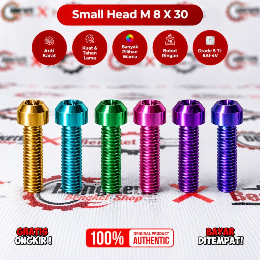 BAUT TITANIUM SMALL HEAD M 8X30 MM DRAT 12 PANJANG 3 CM GRADE 5 VIETNAM