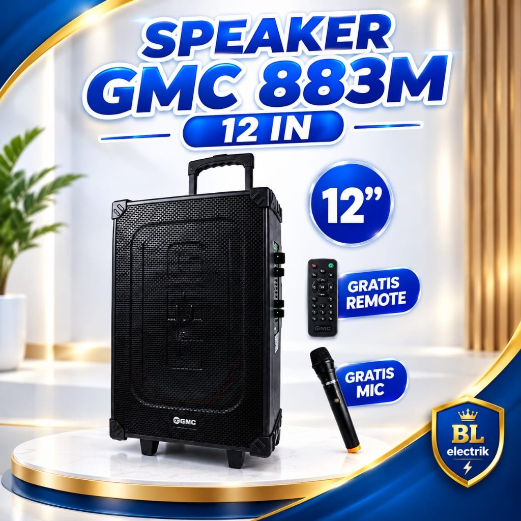 Speaker Portable GMC 883M Speaker Bluetooth BASS 12 Inch Free Mic Wireless