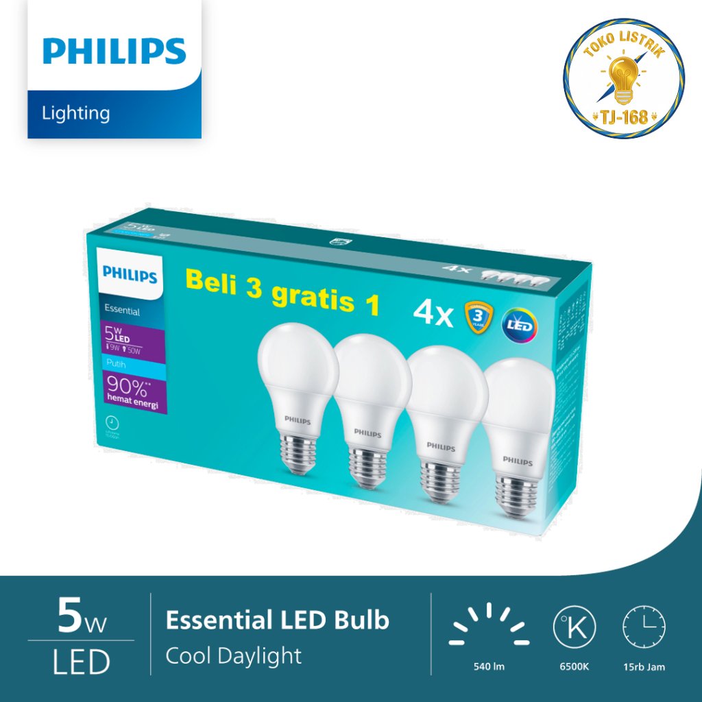 Lampu Philips LED Essential 5W Putih Philips 5 Watt Multipack Paket 3+1 Asli Bergaransi