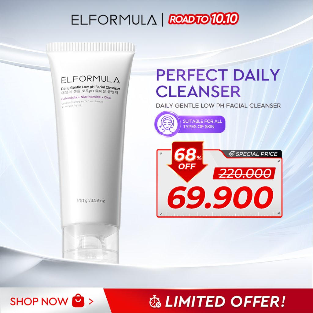 [TURUN HARGA] ELFORMULA Daily Gentle Low pH Facial Cleanser 100 gr - Face Wash Facewash Sabun Cuci Muka Acne-Prone Kulit Berminyak Oil Control Pembersih Wajah Glowing Mencerahkan Melembabkan Wajah Niacinamide Calendula Cica