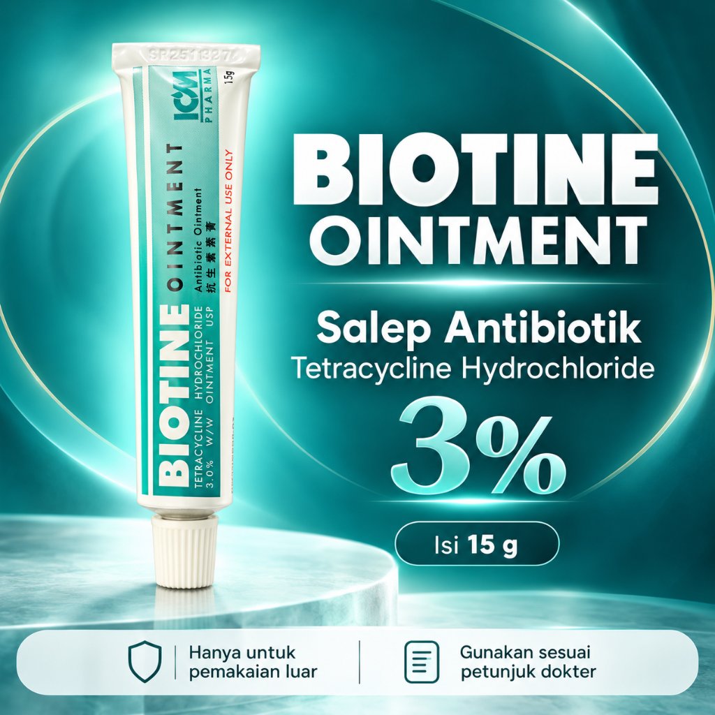 ICM Pharma Biotine Ointment 15 g — Salep Antibiotik Tetracycline Hydrochloride 3%