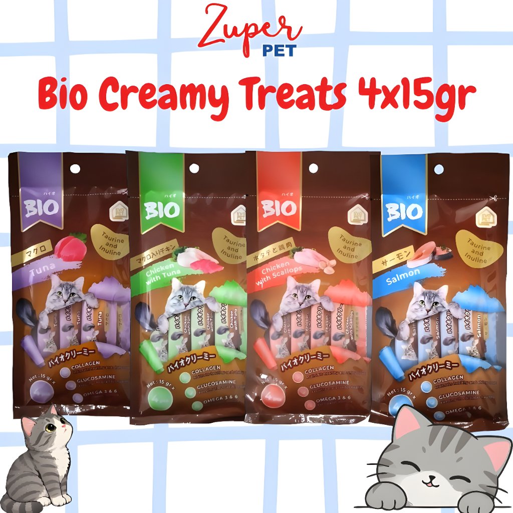 Bio Creamy Snack Kucing 4x15gr / Snack Treat Liquid / Snack Liquid