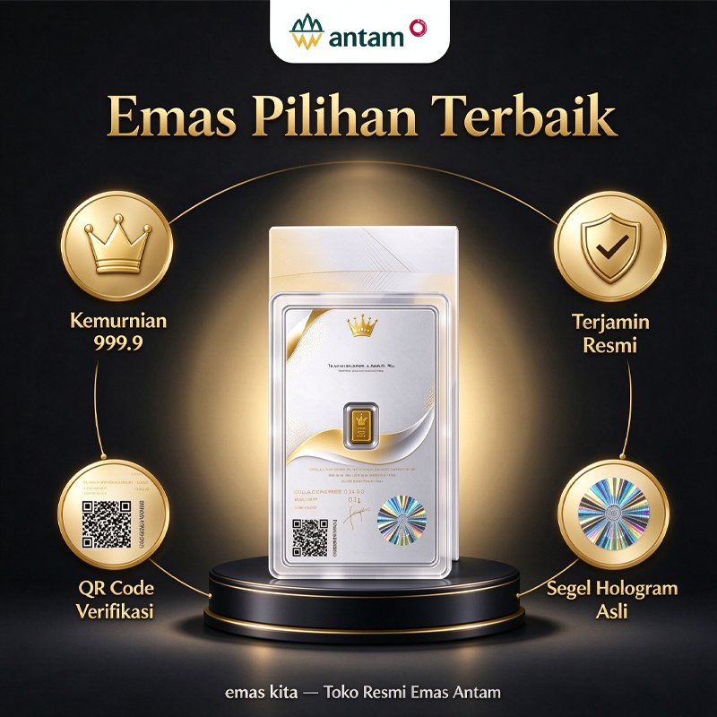 Emas ANTAM 0.1 0.25 Gram 24K Original Kemurnian 99.9% Bersertifikat Resmi Cocok untuk Koleksi dan In
