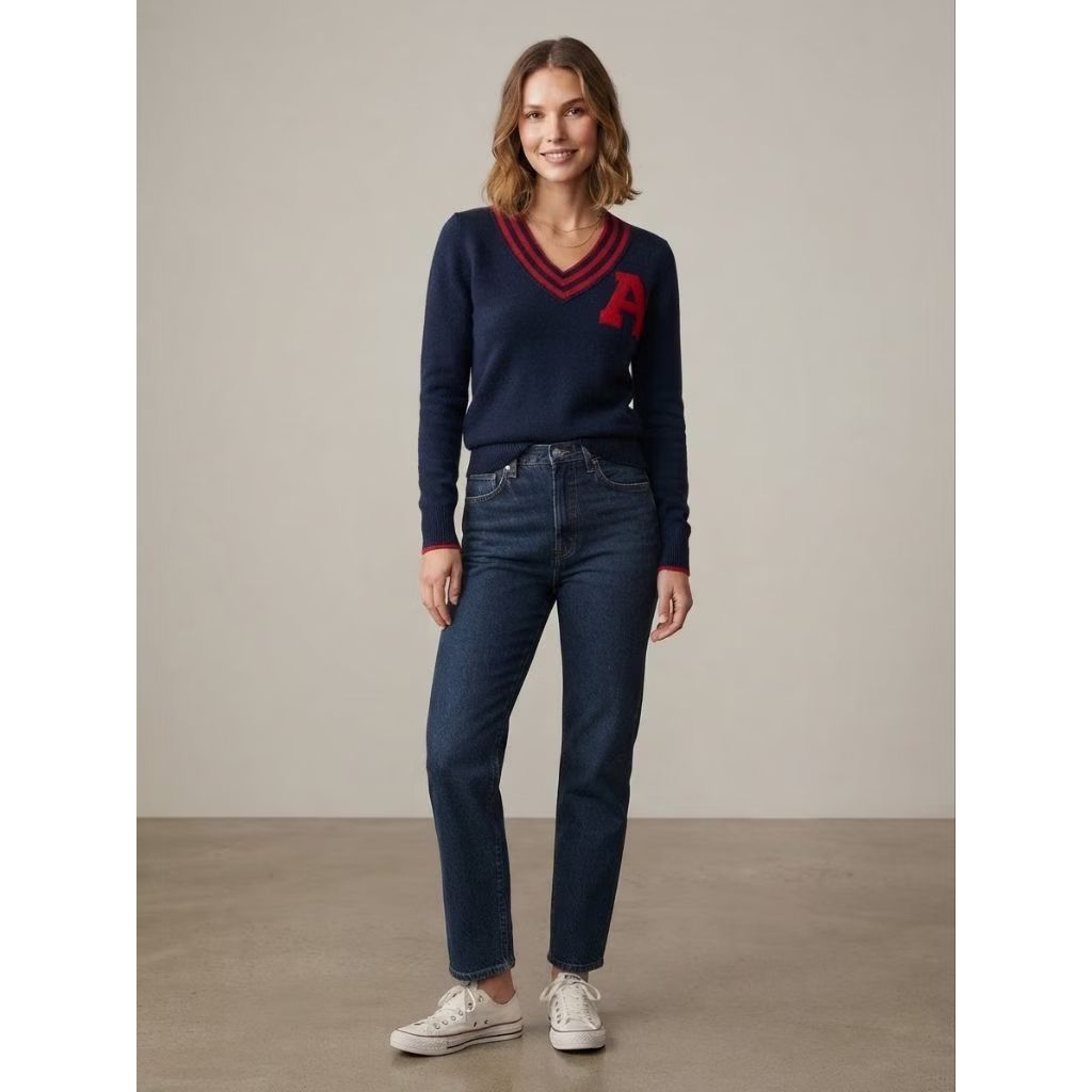 Adidas Navy Red Stripe Knit Sweater / Casual College Pullover M