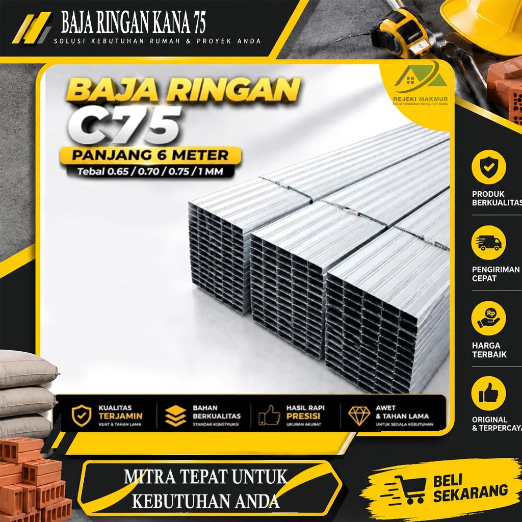 Baja Ringan Truss C75 Tebal  Kaso Baja 0.75 mm full / canal 0.75 mm full / TRUSS C75