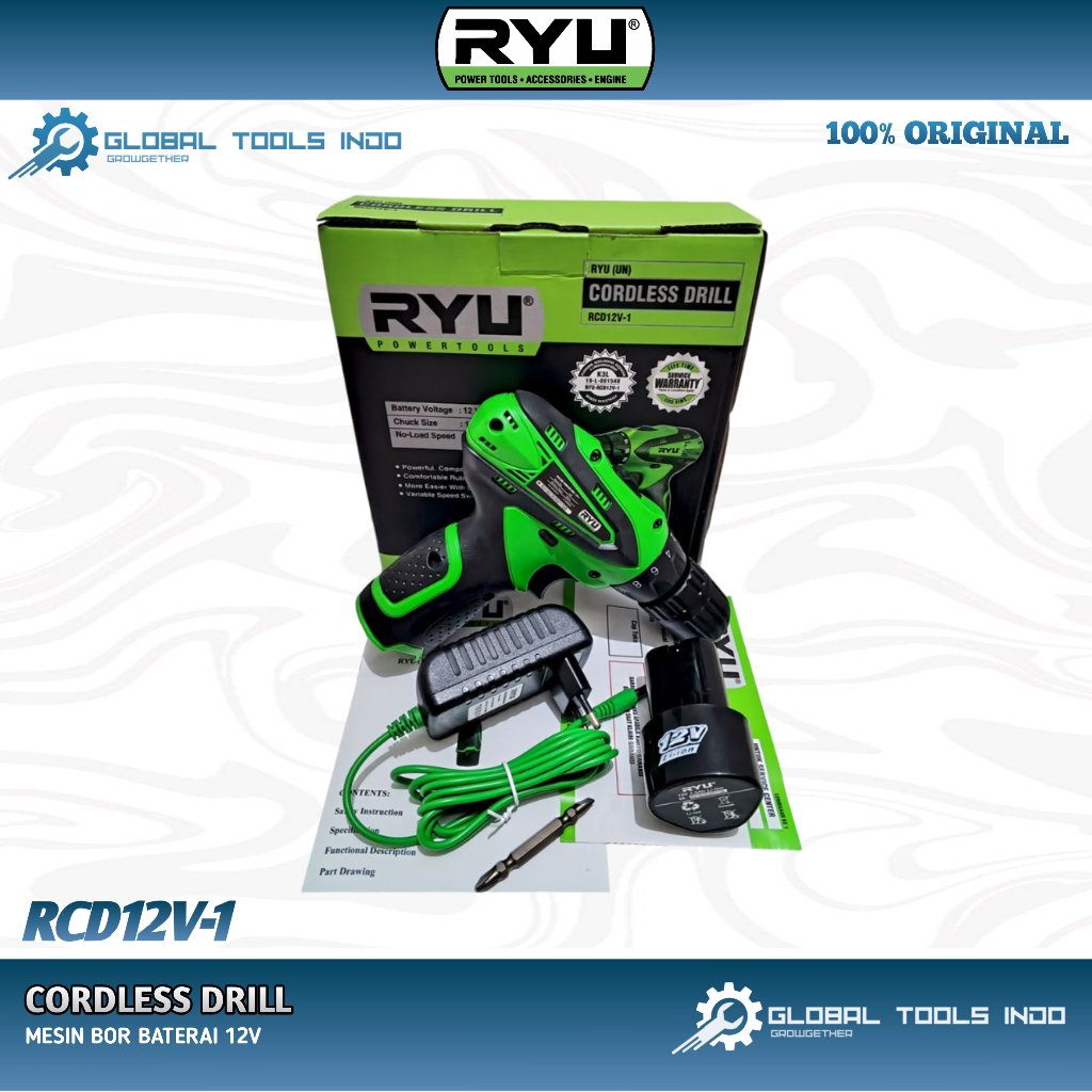 RYU CORDLESS DRILL RCD 12-1/ RYU MESIN BOR CAS 12V ORIGINAL RYU
