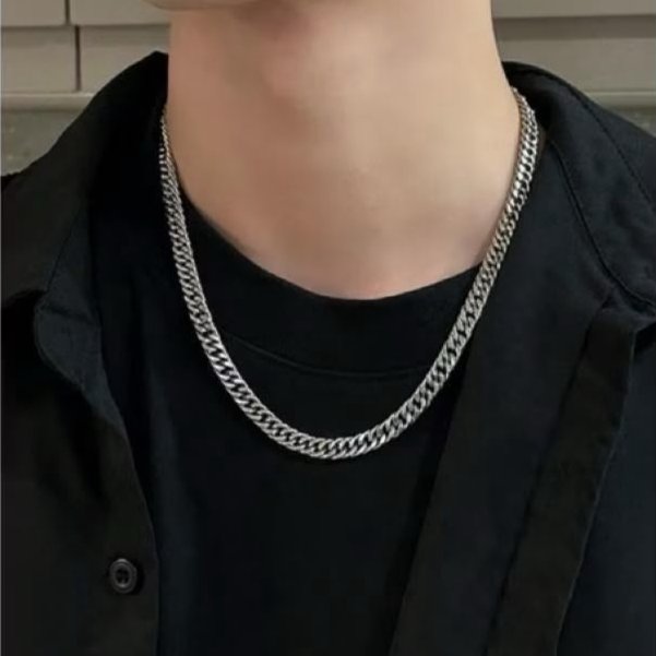 KALUNG RANTAI TITANIUM PRIA SILVER ANTI KARAT JUMBO BESAR