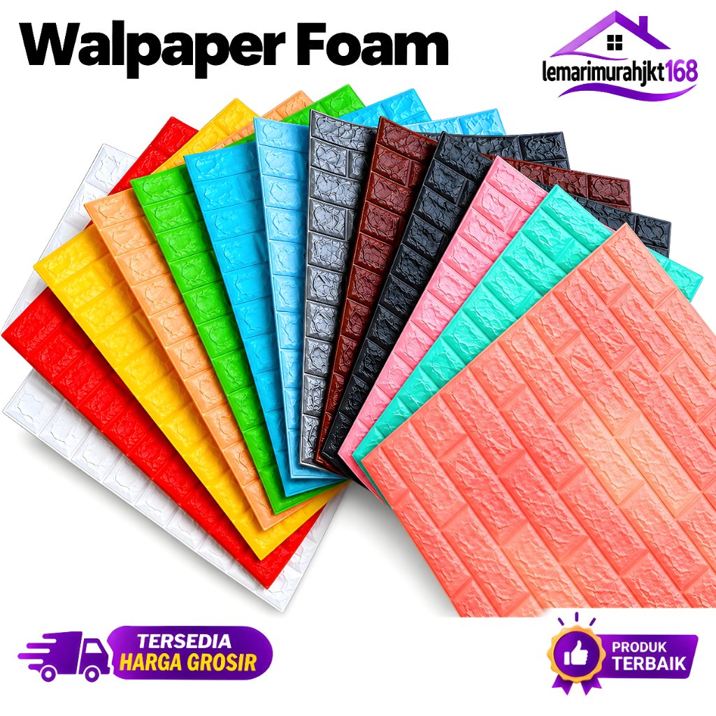 Wallpaper Dinding Sticker 3D Foam Anti Air Motif Bata Berteksture Seperti Bata Sudah Lem 70x77Cm