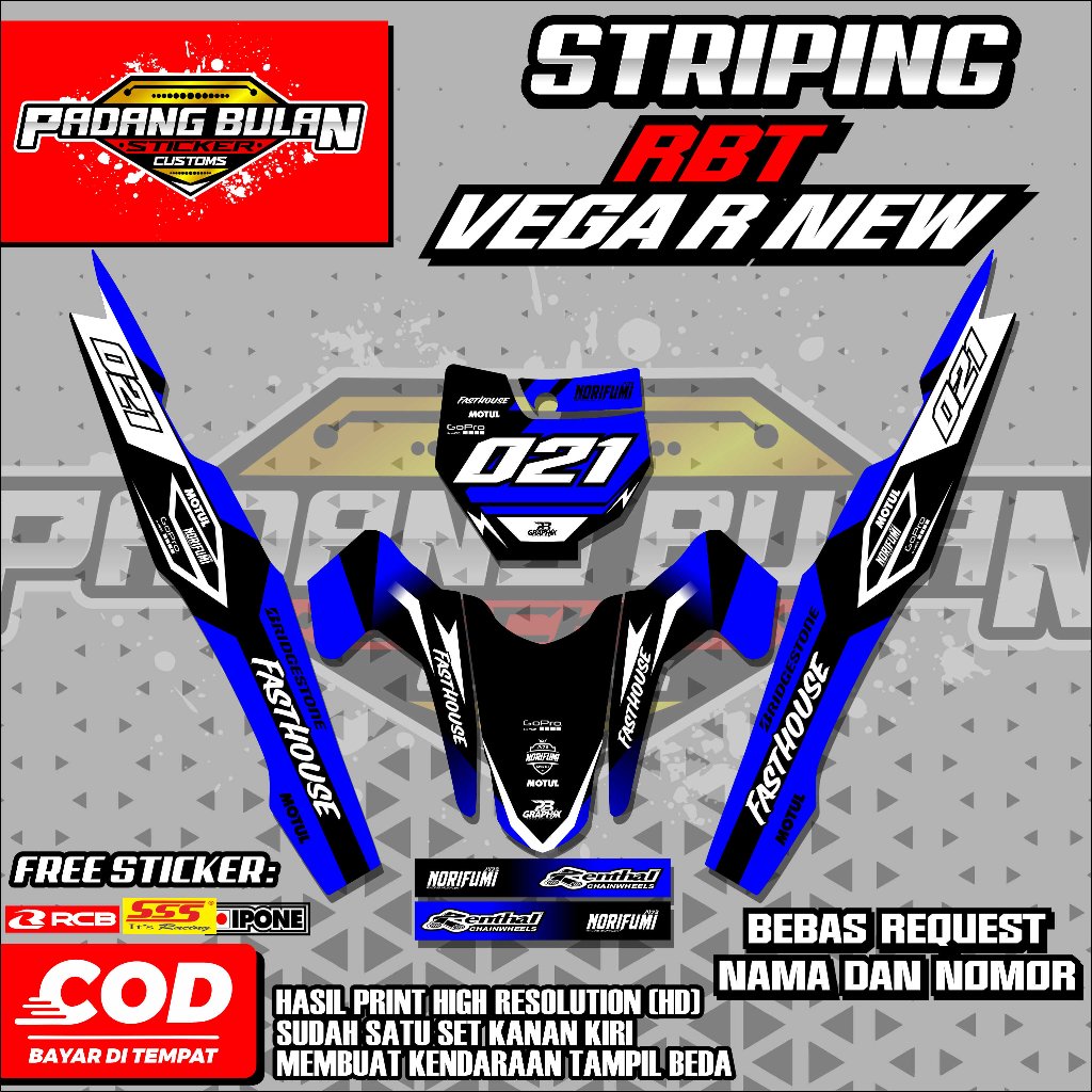 STRIPING STICKER RBT VEGA R NEW 02 - BEBAS REQUEST NAMA, NOMOR DAN SUDAH DI CUTTING MESIN