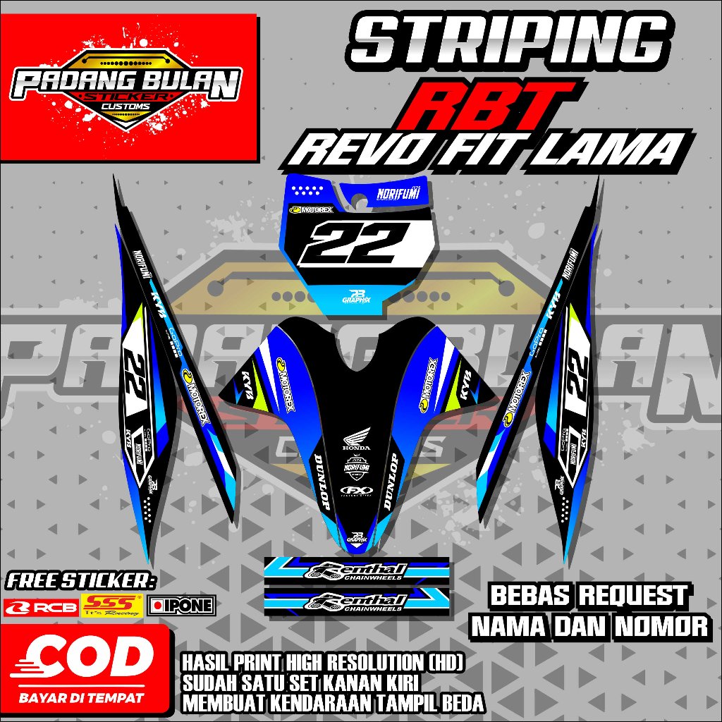 STRIPING STICKER RBT REVO FIT LAMA 01 - BEBAS REQUEST NAMA, NOMOR DAN SUDAH DI CUTTING MESIN