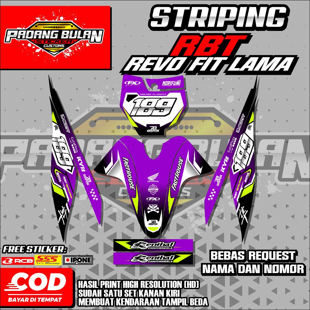 STRIPING STICKER RBT REVO FIT LAMA 04 - BEBAS REQUEST NAMA, NOMOR DAN SUDAH DI CUTTING MESIN