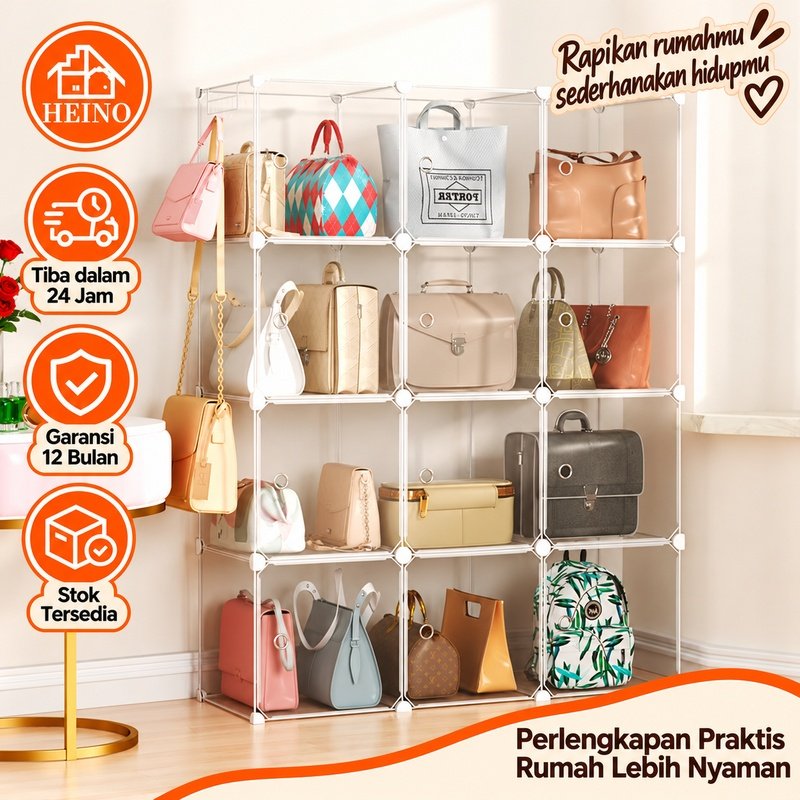 Lemari Tas Transparent Storage Display Box Kotak Penyimpanan Tas Minimalis Buku Rak Penyimpanan Plas