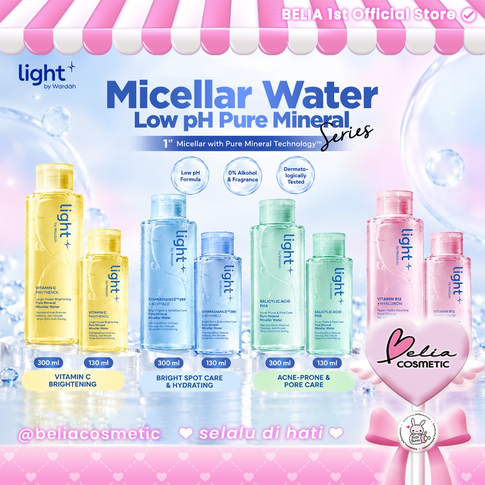 [ BELIA ] Lightplus by Wardah Micellar Water Low pH Pure Mineral All Series 130 & 300ml | Makeup Rem