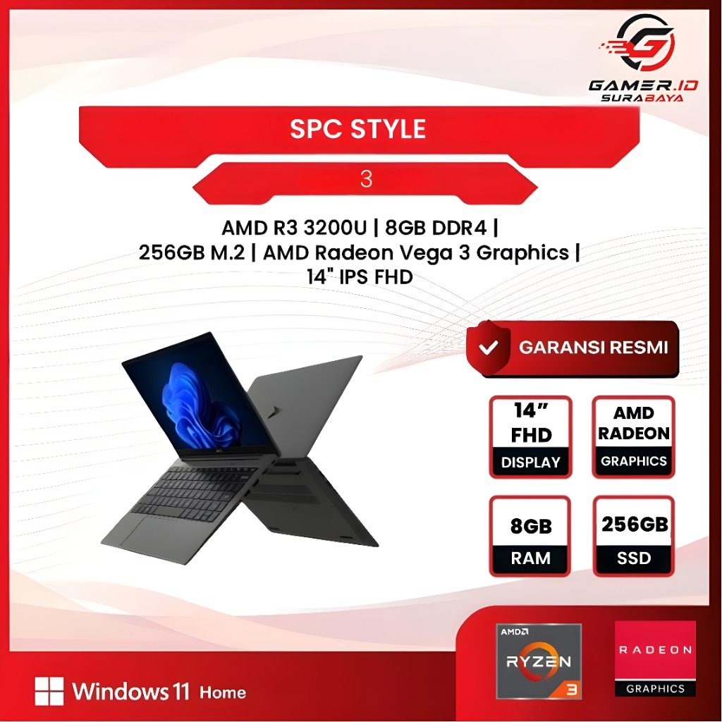LAPTOP SPC STYLE 3 RYZEN 3 3200 - 8GB 256GB 14.0FHD IPS