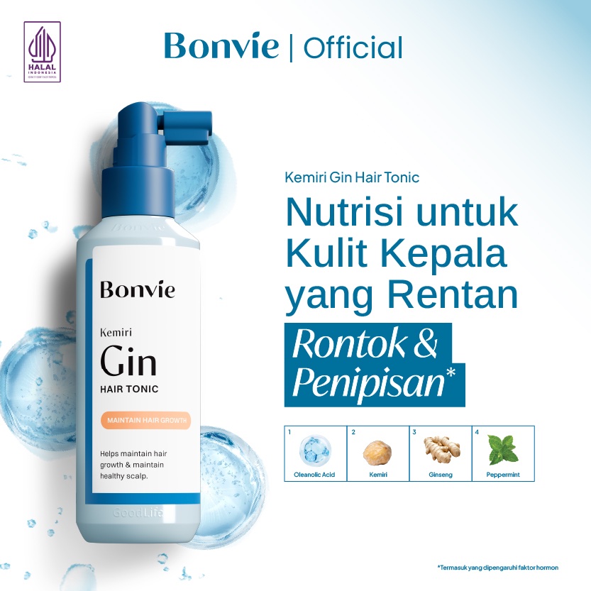 [HAIRFALL TONIC] Bonvie Anti Hairfall Kemiri Gin Hair Tonic with Oleanolic Acid, Biotin, Ginseng, Kemiri, Peppermint & Aloe Vera