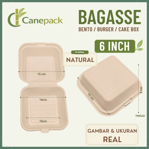 [50 PCS] Bagasse Bento Box 6 Inch Korean Cake Box Burger Box Tart Mini Clamshell Food Box Eco Friend