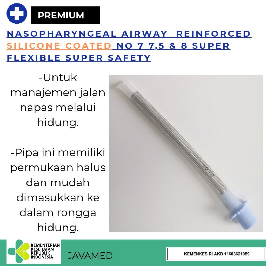 Nasopharyngeal airway ETT  non kinking-UNCUFF REINFORCED SILICONE COATED NO 7 7,5 & 8 super flexible
