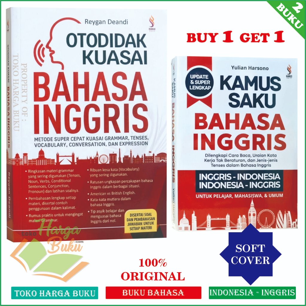 Foto Paket 2 Buku Otodidak Kuasai Bahasa Inggris & Kamus Saku English Language Metode Super Cepat Kuasai Grammar Tenses Vocabulary Conversation & Expression - Ranah Buku
