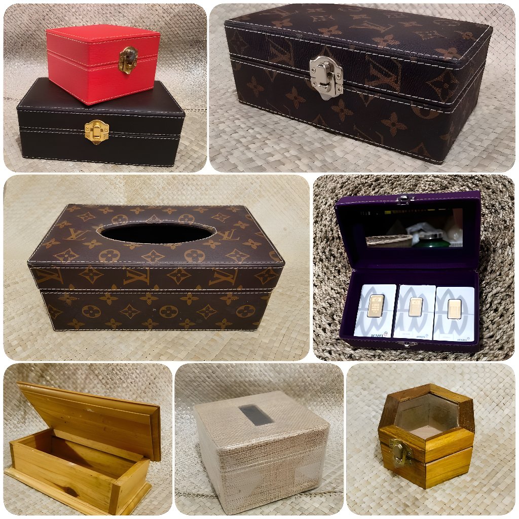 kotak tisu perhiasan emas batangan jewellery box souvenir pernikahan bisa custom bahan vinyl