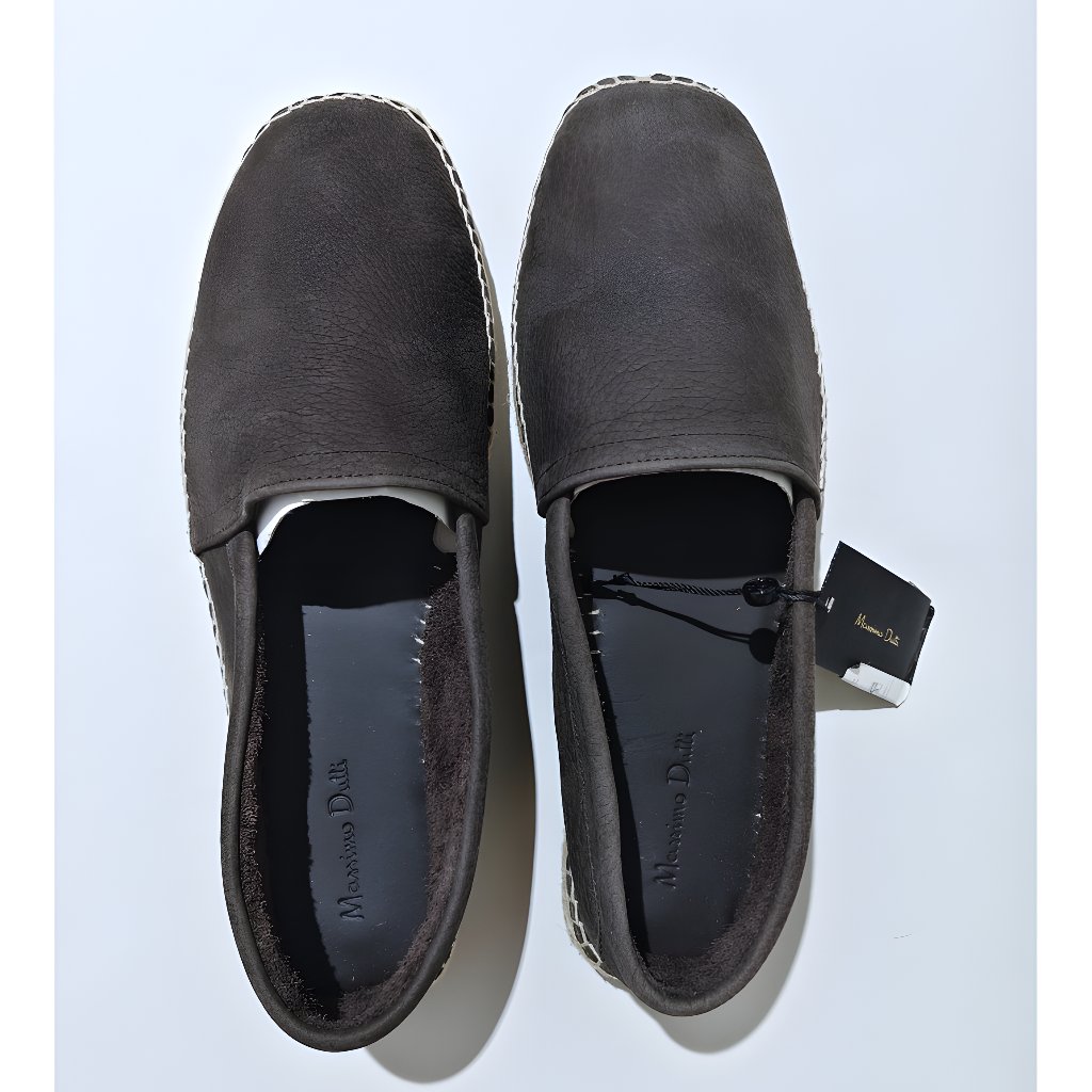 (Men's Shoes Size 45) MDT - Dark Brown Leather Espadrilles - Sepatu Pria Casual Ukuran Besar