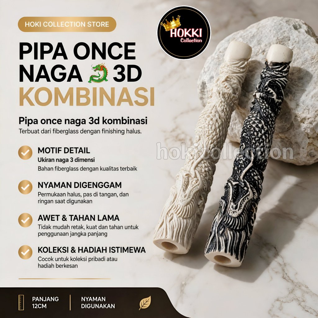 Pipa Cangklong Once Padud Model GG Motif Ukir Naga 3 Kombinasi Hitam & Gading