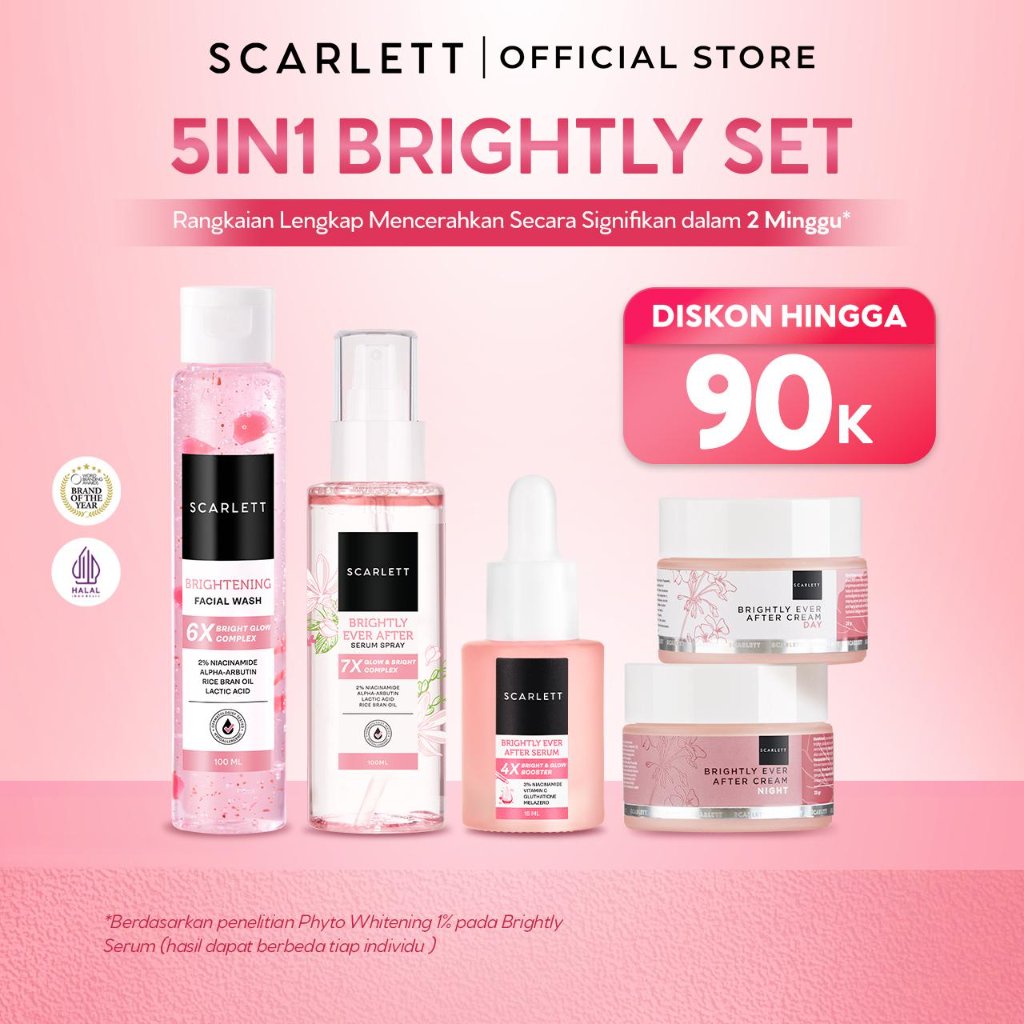 SCARLETT Brightly Ever After Series - Paket Lengkap Mencerahkan Wajah 5in1-Brightening Moisturizer +