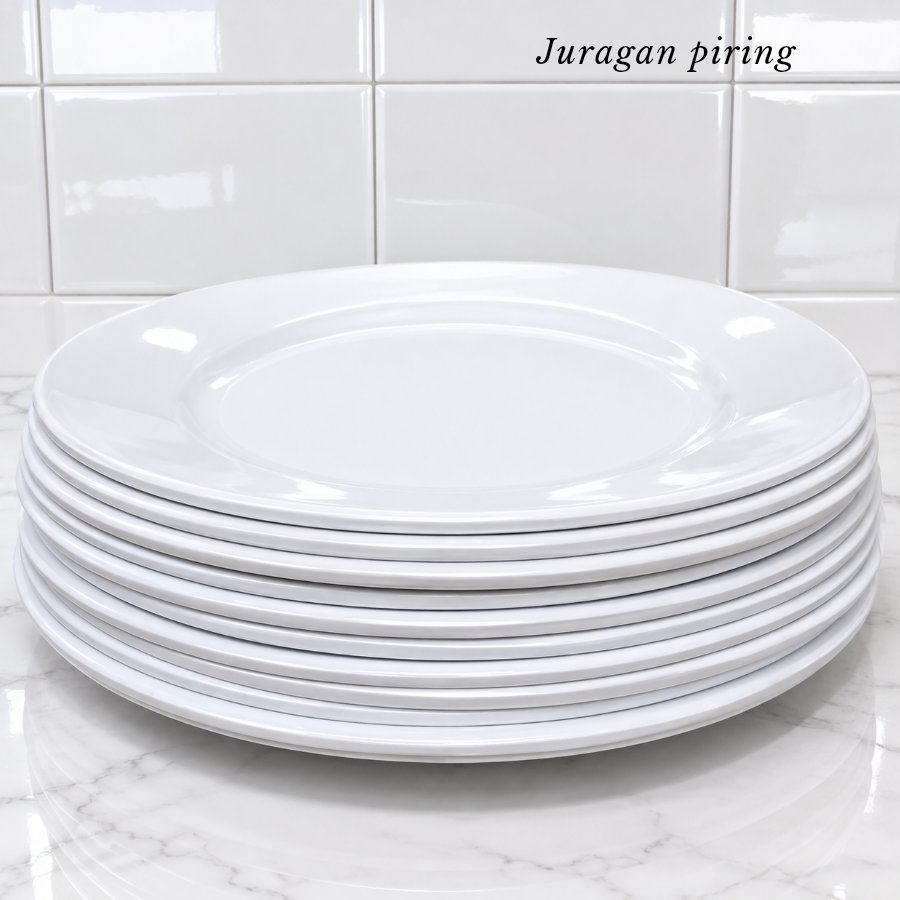 12Pcs Piring prasmanan bulat datar 25cm melamin premium
