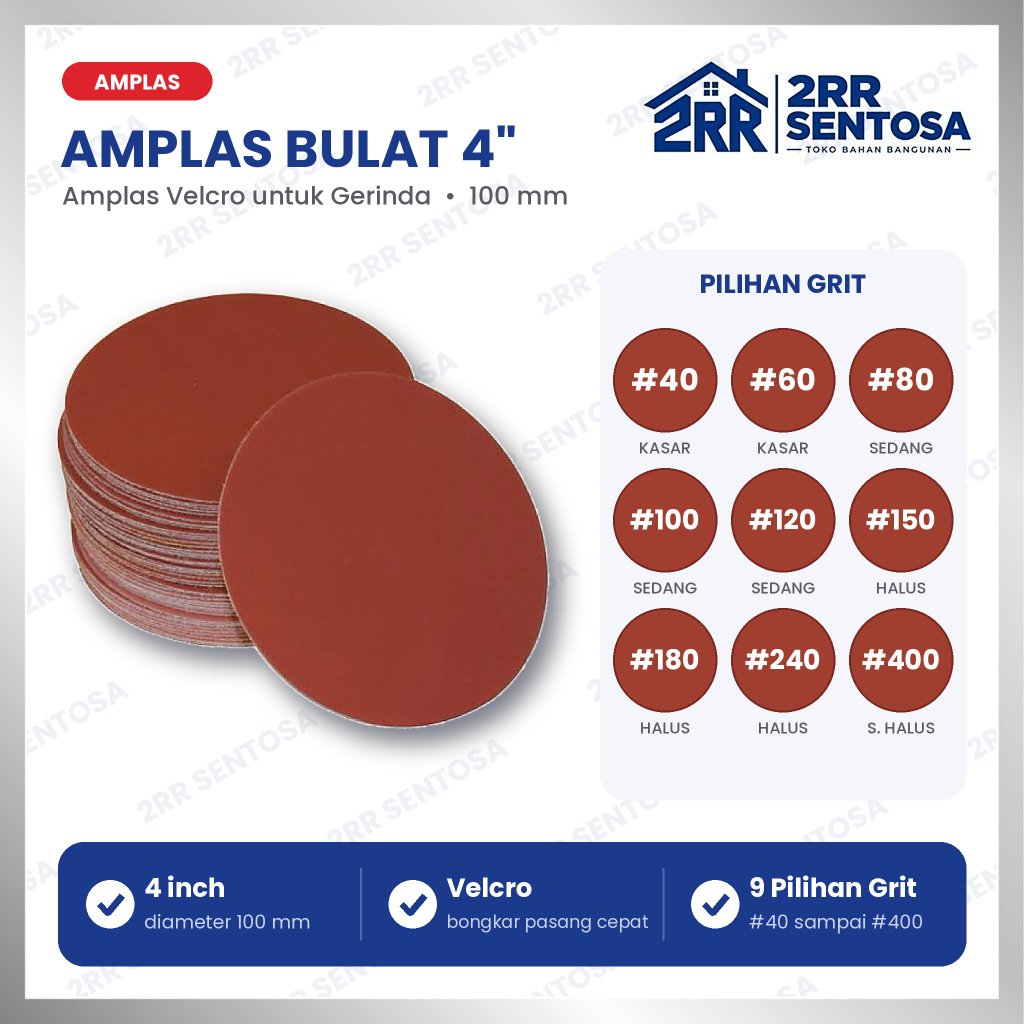 Amplas Tempel Gerinda 4" Velcro Bulat Pad Amplas Bulat Halus Kasar Pilihan