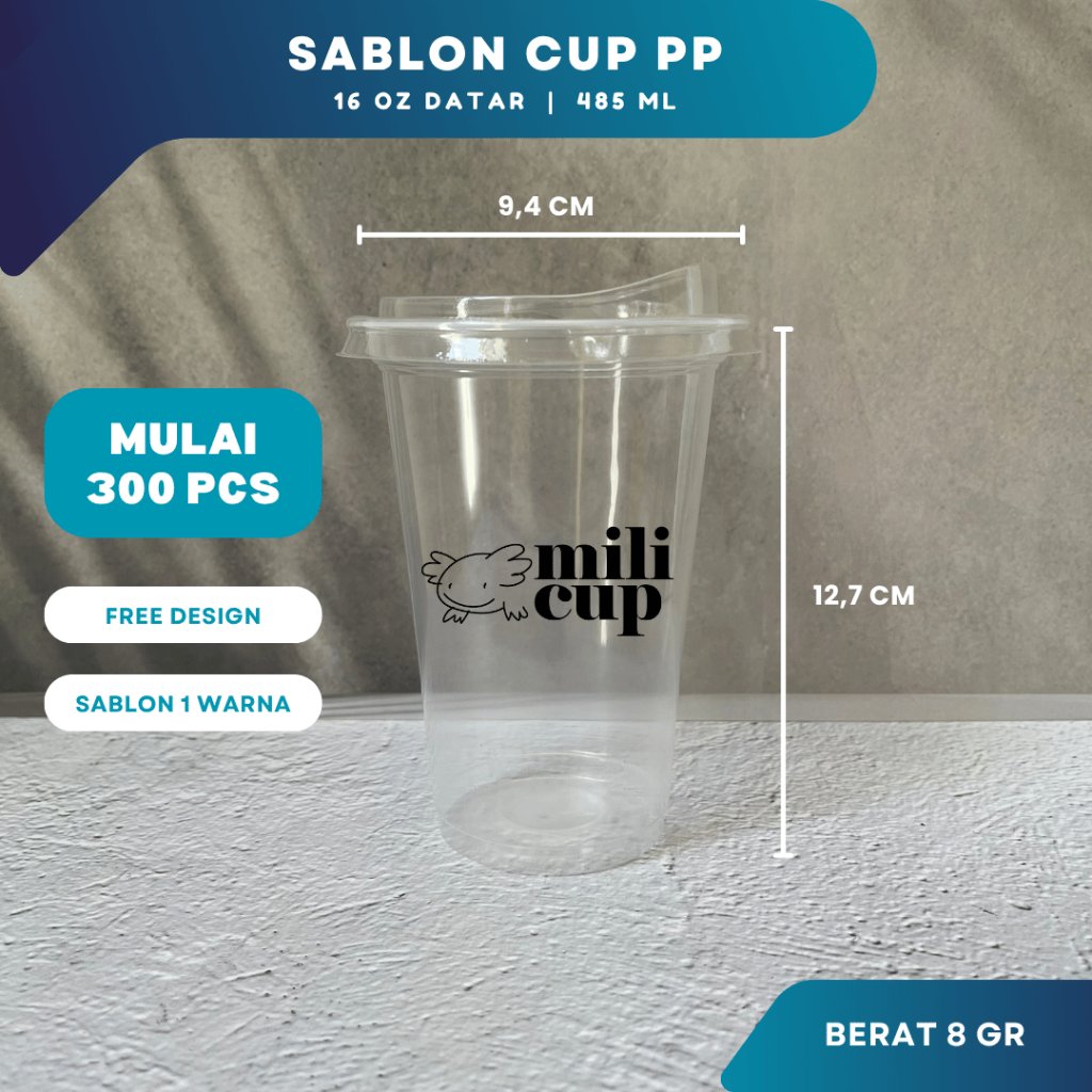 Sablon Gelas Cup Plastik PP 16 Oz Datar / Oval Custom Logo | Cetak Gelas Plastik Kopi Cafe Premium T