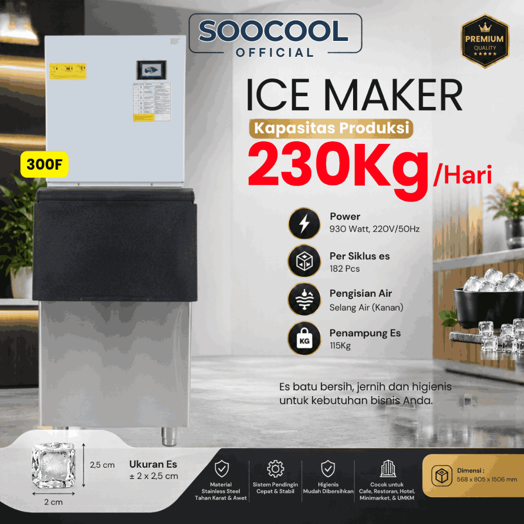 Mesin Pembuat Es Kristal Komersil Kapasitas 230 Kg Ice Maker Mesin Es Cube Untuk Usaha