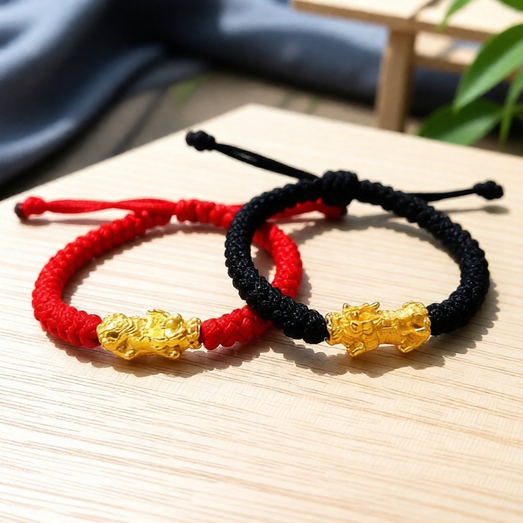 Gelang pixu naga emas tali rajut