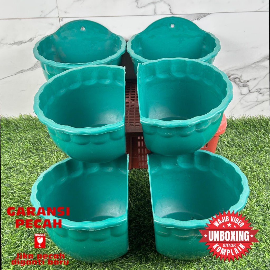(6 pcs ) Pot Dinding /Pot Tembok Bulat Hijau Tosca/ Pot Bulat WD