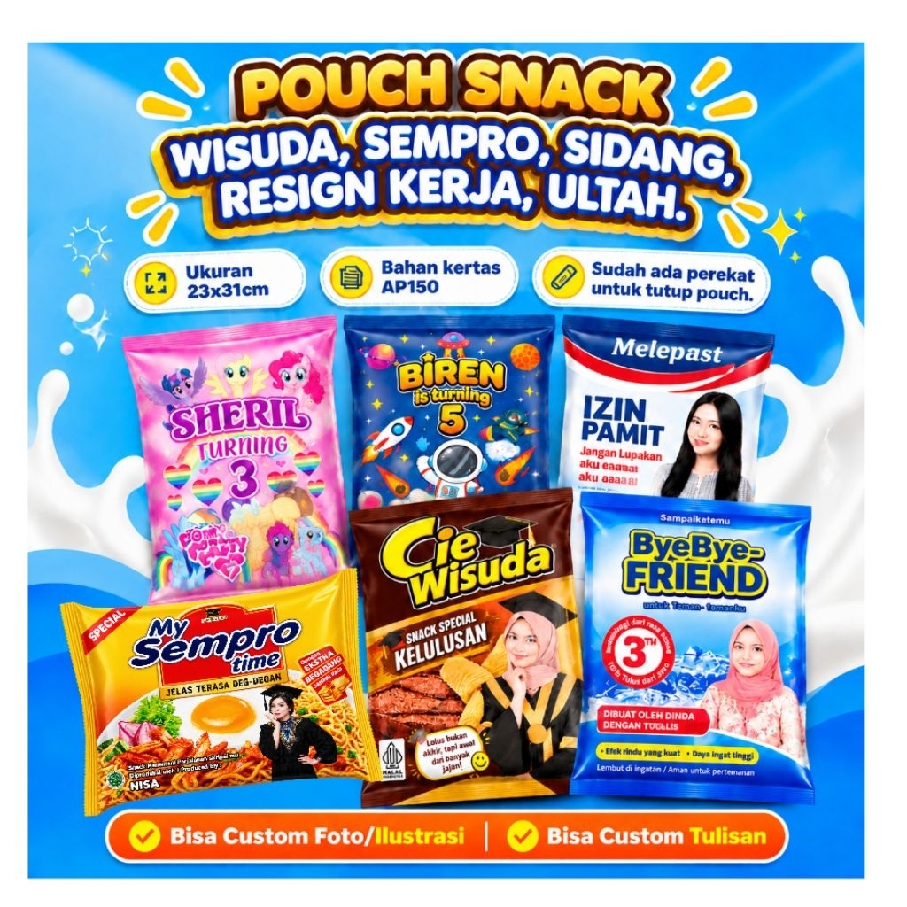 POUCH SNACK JUMBO , SNACK POUCH ULTAH, WISUDA , RESIGN , SEMPRO , FAREWELL , SIDANG SKRIPSI , GIFT ,