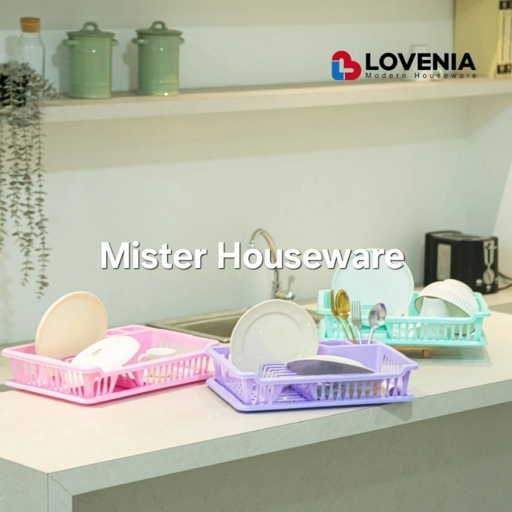 Rak Piring Plastik Dapur 1 Tingkat Dengan Tatakan Piring Basah Dish Rack Nampan Rak Cuci Piring LOVE