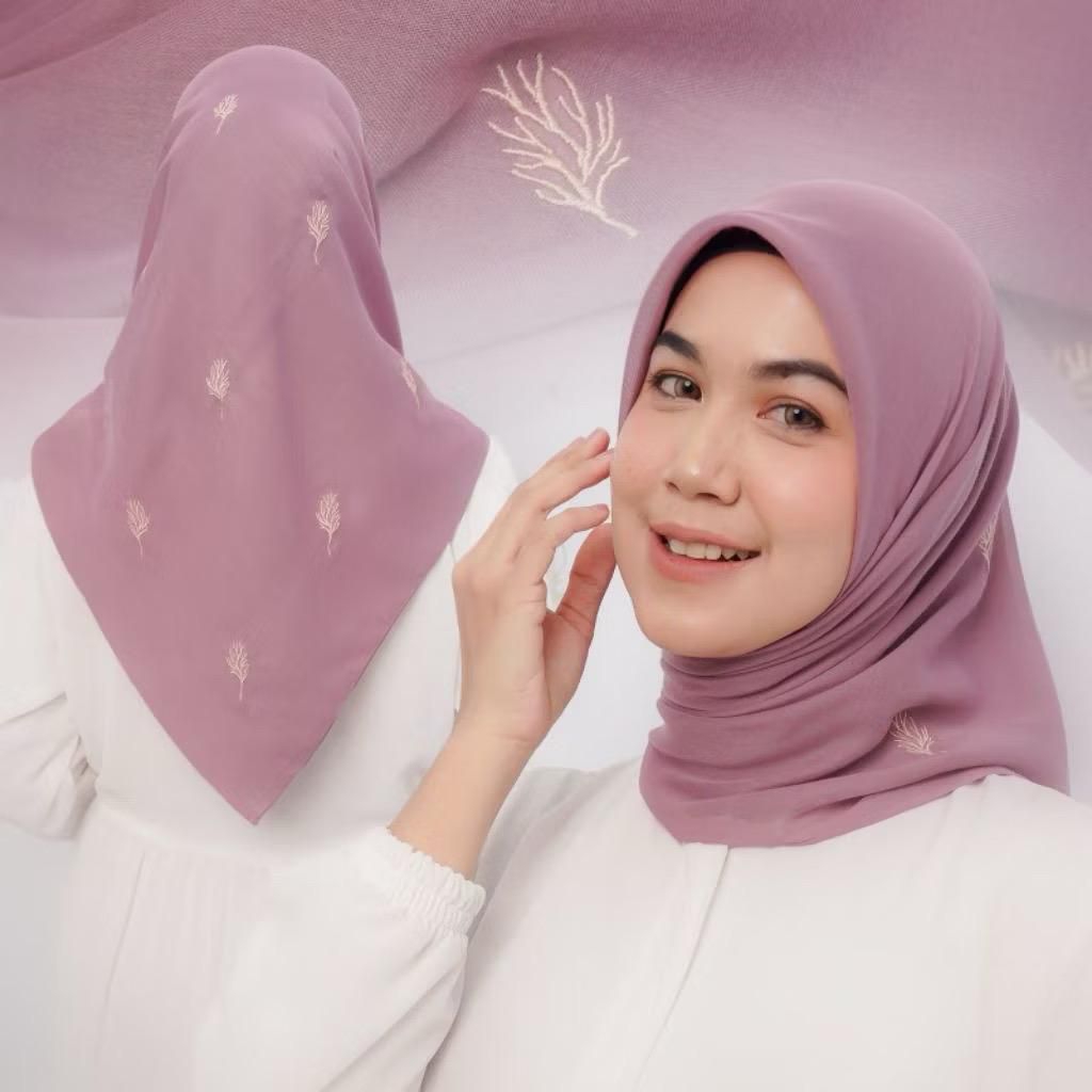 MS SCRAF Hijab segi empat Paris jadul bordir motif ranting sakura terbaru || Kerudung bordir sulam D