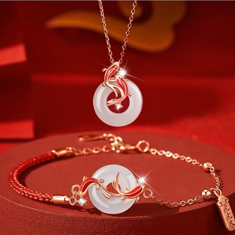 (BELI 2 DAPAT BONUS) Set06 Kalung koi Gelang tali merah gesper perdamaian koi dan kalung keberuntung