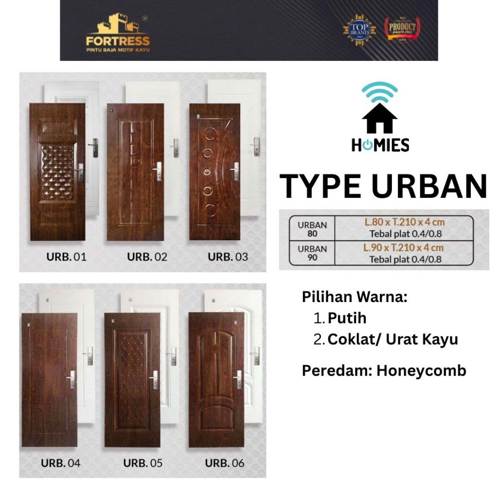Pintu Kamar/Pintu Rumah/ Pintu Baja Fortress 80/90x210 Urban
