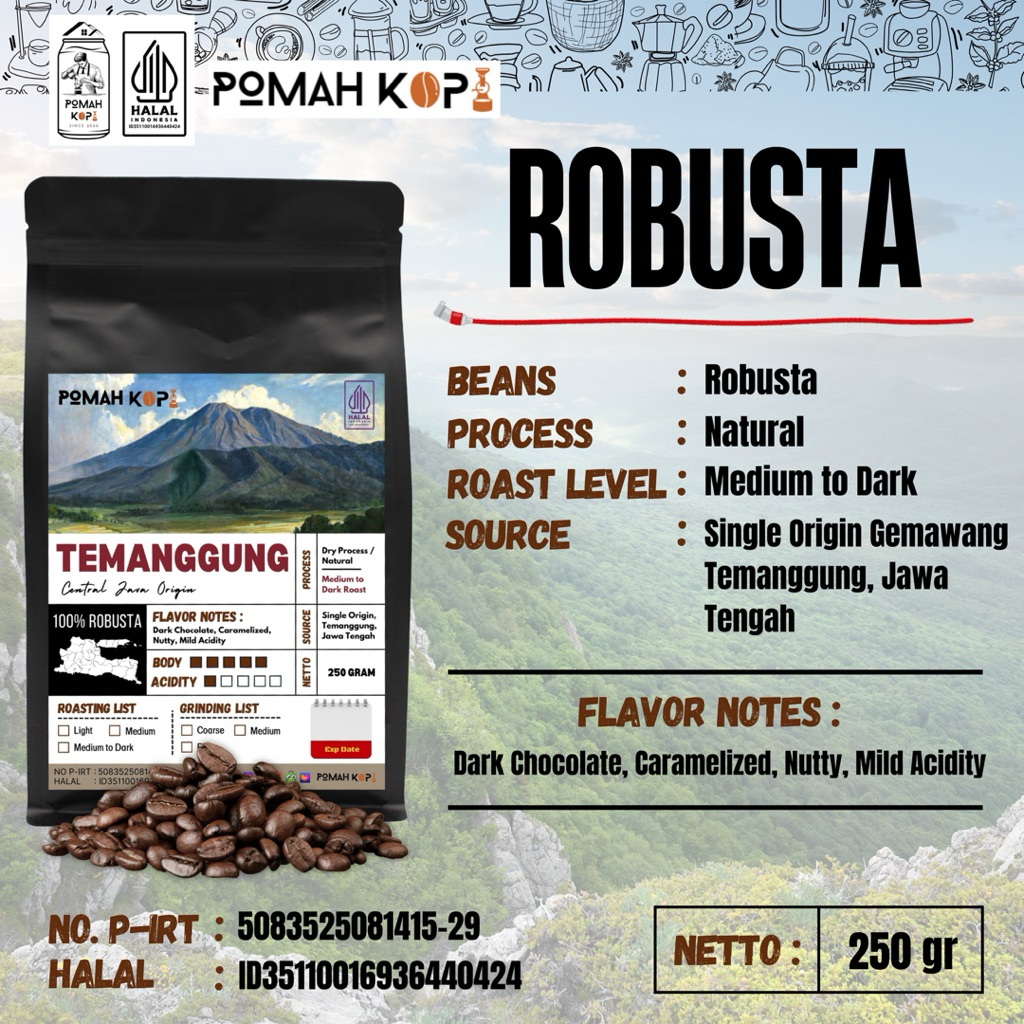 

POMAH KOPI | Kopi Bubuk Robusta Murni Khas Temanggung 250 Gram | Kopi Robusta