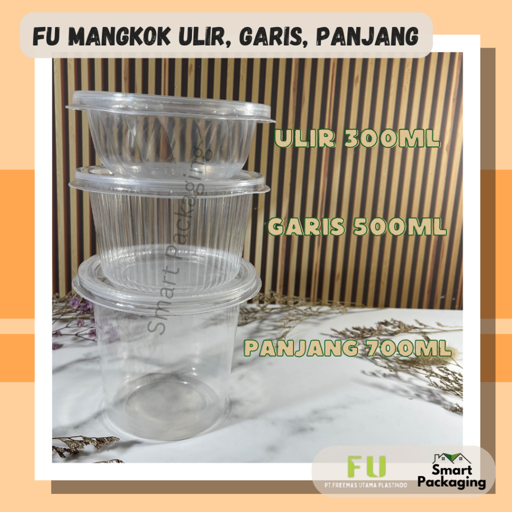 [ISI 25 PCS] FU Mangkok 300ml Ulir / 500ml Garis / 700ml Panjang / Mangkok Plastik Bakso Mie Sekali 