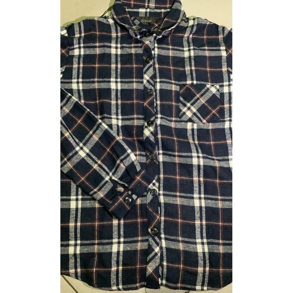 kemeja flanel biru dongker unisex