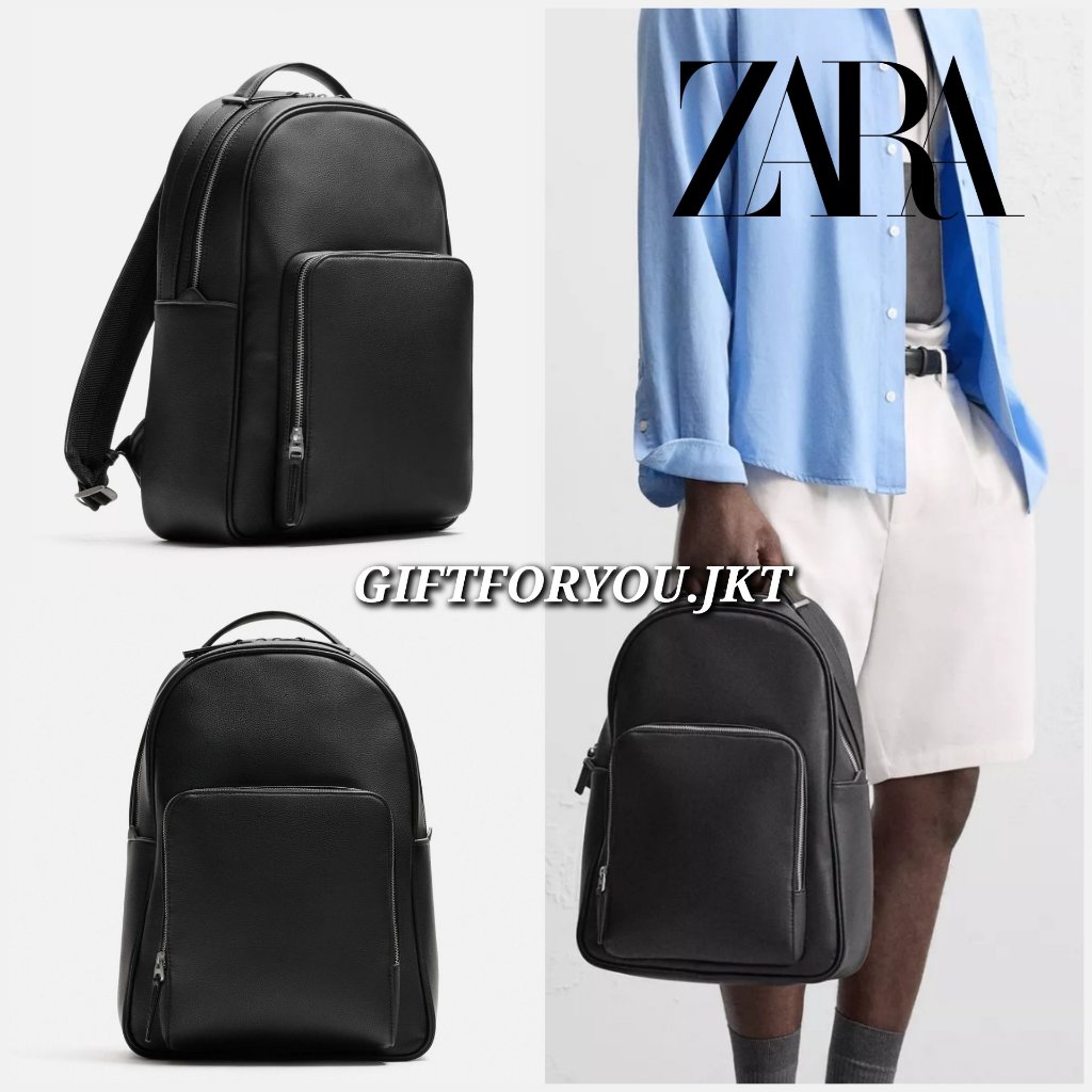 Zara Man Backpack Tas Pria Texture Ransel Lugagge Strap Original Tas Ransel Cowok Hitam Monokrom Mon