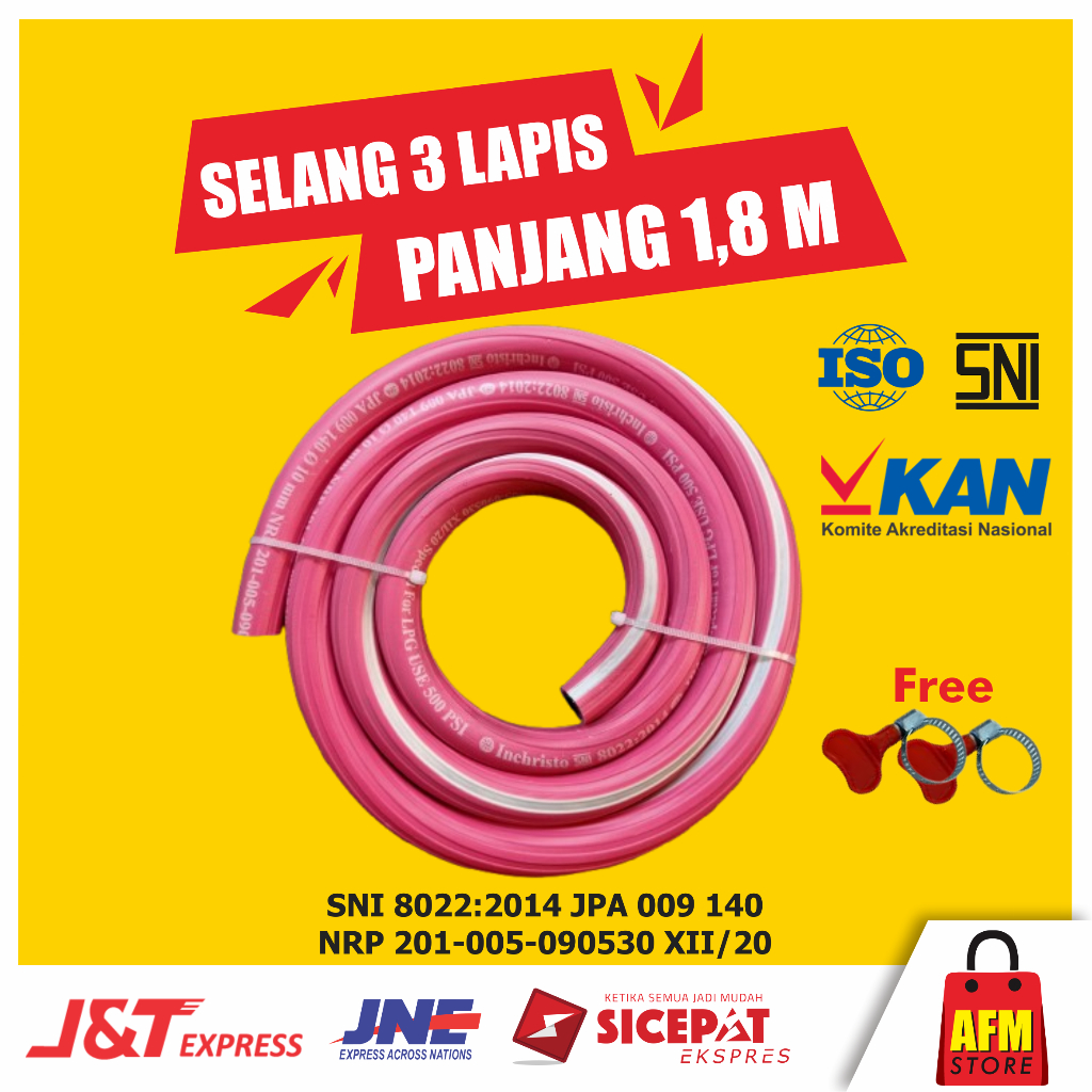 Selang Kompor Gas LPG 3 Lapis Original SNI Panjang 1,8 Meter