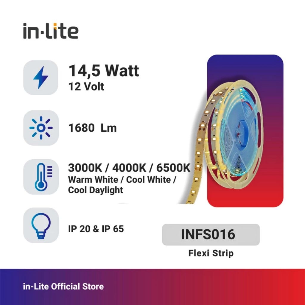 InLite Lampu Led Strip 12V INFS016 14,5W IP20 dan IP65