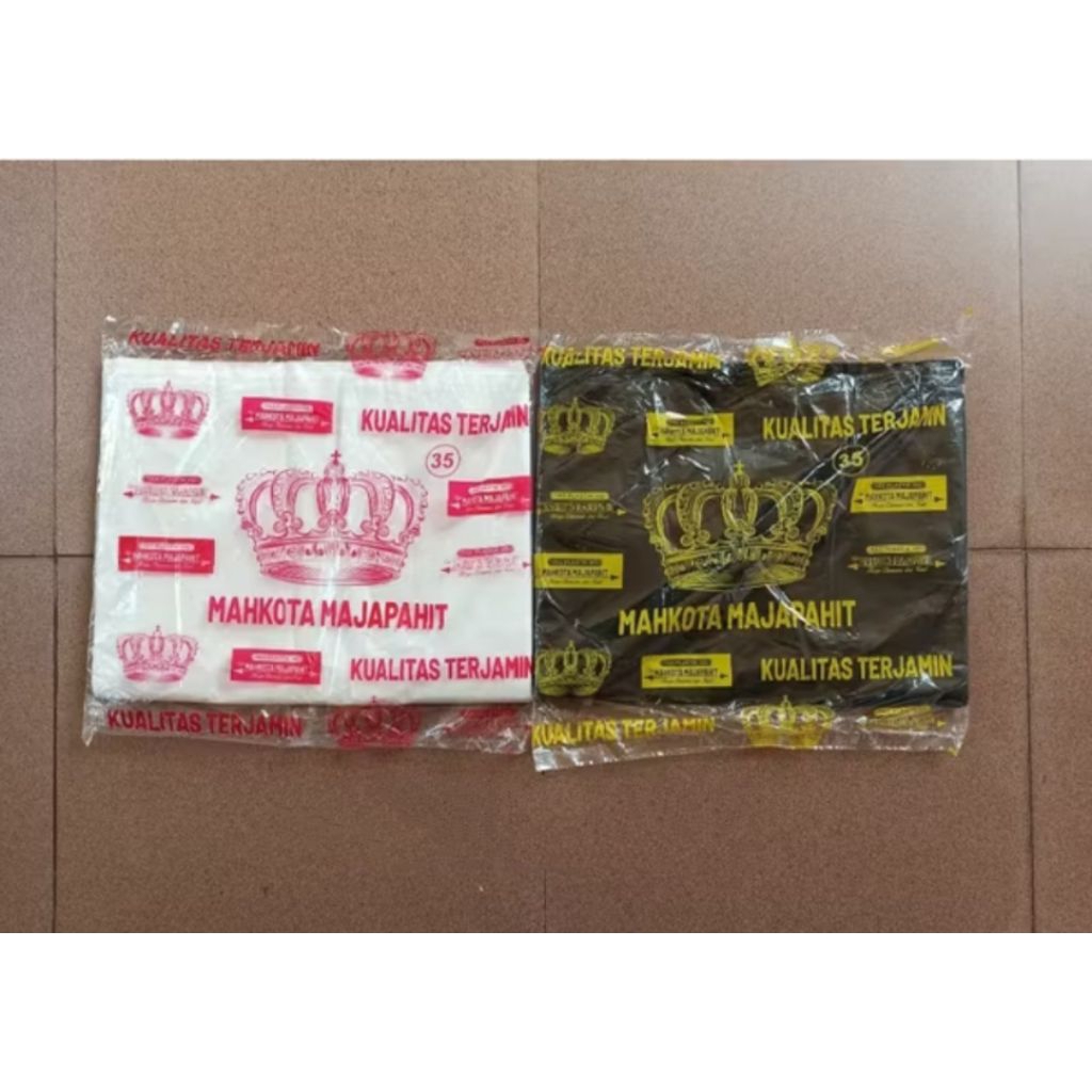 kantong kresek ukuran 35x52 hitam merk mahkota majapahit/kresek ukuran 35x52 putih mahkota majapahit