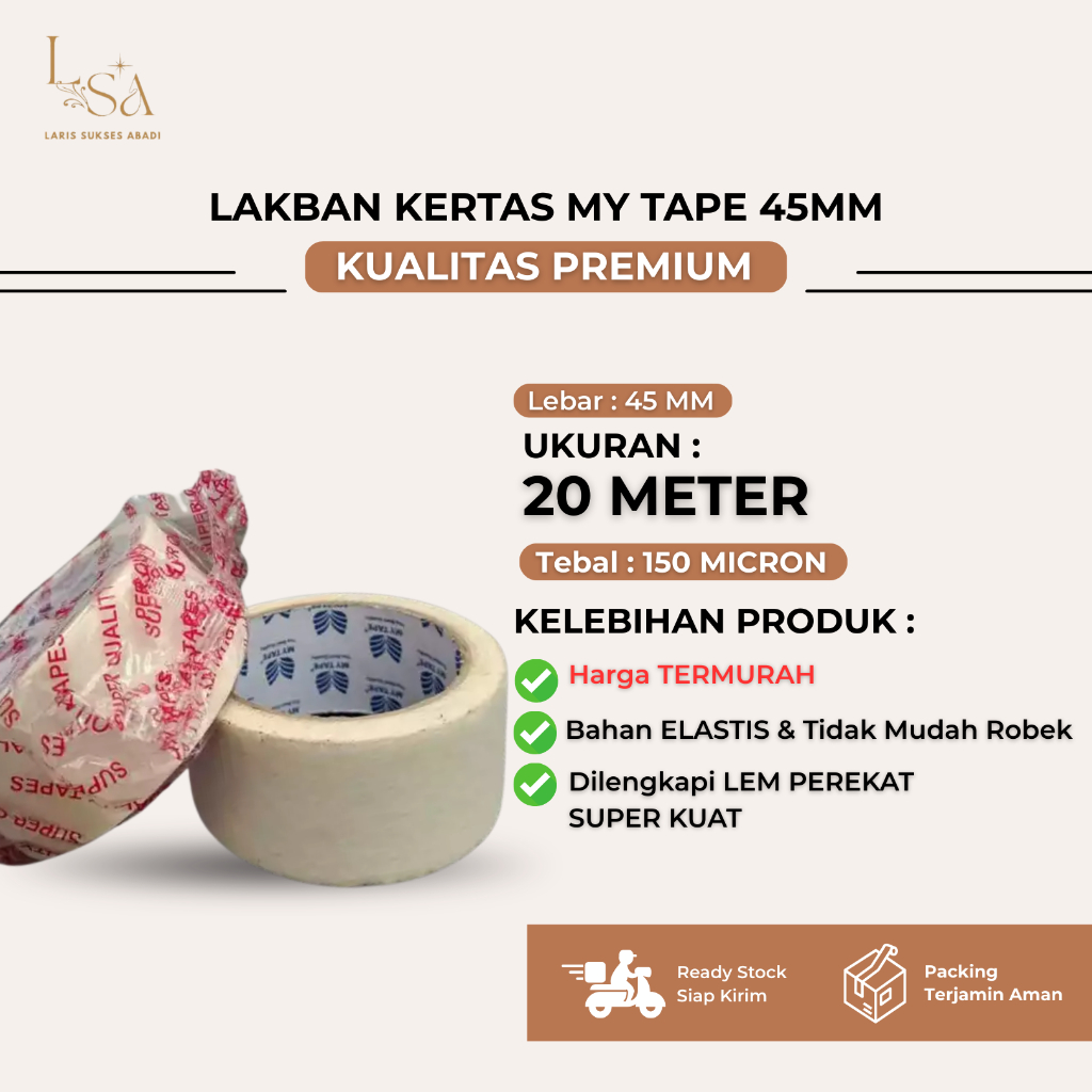 

Masking Tape Jumbo/Lakban Kertas Besar My Tape 45mm 20 Meter 150 Micron