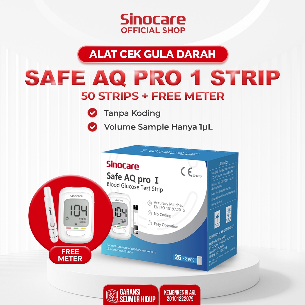 [BUY 1 GET 1 FREE] Alat Cek Gula Darah Instant Safe AQ Pro 1 500 Memori Hasil 5 Detik 50 strips